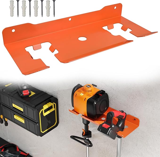 ULIBERMAGNET Garage Storage Organizer Trimmer Rack,2 Slot Orange Utility Storage Rack for Grass Trimmer,Hedge Trimmer,Garage Trimmer,Wall Mount Heavy Duty Weed Trimmer, Garden Tool