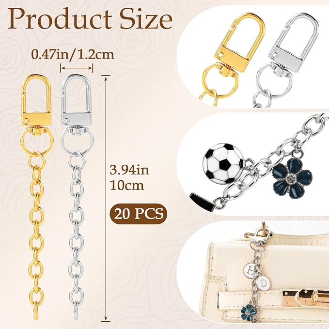 Hzopcw 20pcs Keychain Making Kit, Key Ring Swivel Snap Hook Chains, Alloy - Image 2