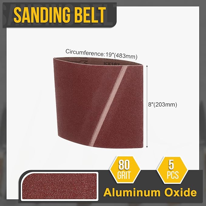 8 x 19 Inch Sanding Belt, 5 Pcs 80 Grit Knife Sharpener Belts Work Sharpening for Belt Sander Knife Carving Tool Metal Working