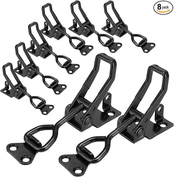 8 Pcs Toggle Clamp Latch 4003 Style, 1320lbs Capacity Adjustable Toggle Clamps with Lock Hook, Black Smoker Clamps Heavy Duty Latches, Quick Release Hasp Clamps for Trunk, Jig, Door and Tool Boxes