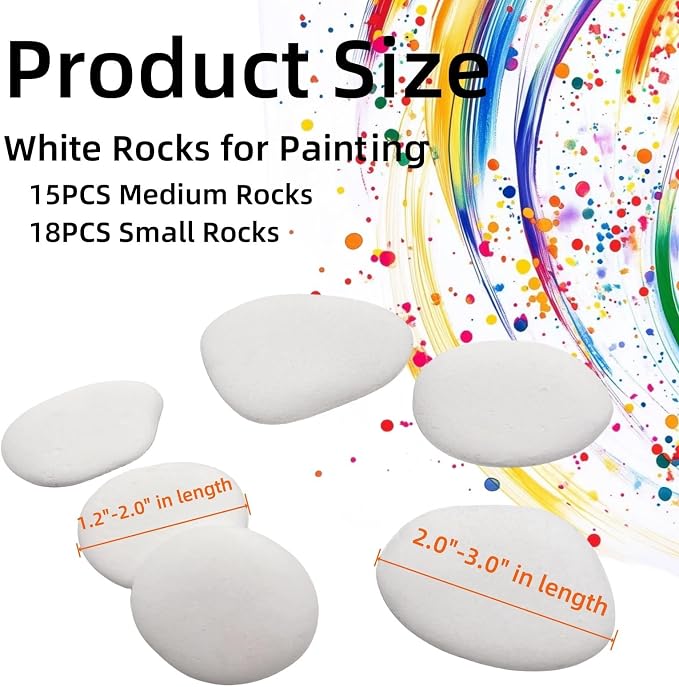 lifetop 33PCS White Painting Rocks, Medium & Small DIY Rocks Flat & Smooth - Image 2