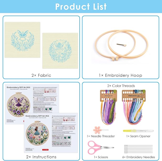 ERKOON Embroidery Kit for Beginners, 2 Set Flower Cross Stitch Set Include - Image 2
