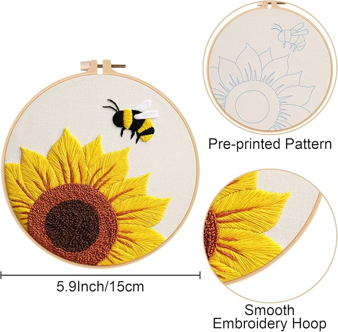 Nuberlic Sunflower Embroidery Kit 3 Pack Embroidery Kits - Image 6