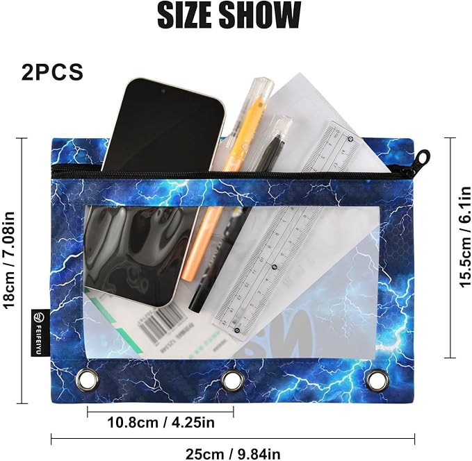 Custom Blue Electric Lightning Pencil Pouch - Image 3