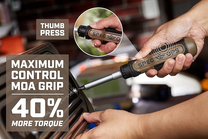 Spec Ops Tools Ratcheting Screwdriver, 12-in-1, Includes 6 Double-Sided S2 Steel Bits, Magnetic, Cr-Mo Steel Shaft, 3% Donated to Veterans Flat Dark Earth/Black