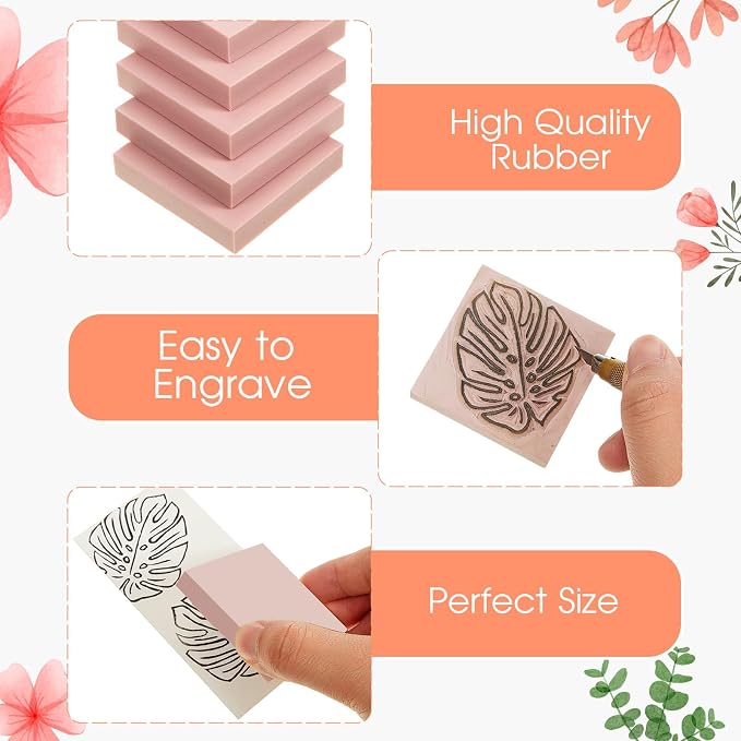 Frienda 24 Pcs 2" X 2" Rubber Carving Blocks Linoleum Blocks - Image 3