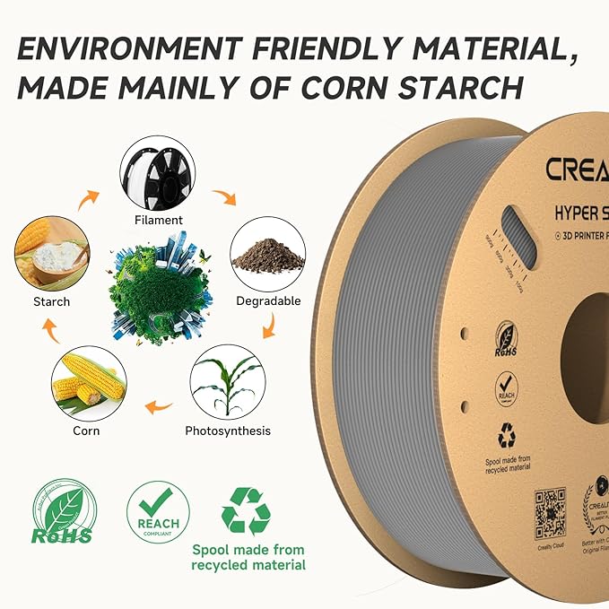 Creality Hyper PLA Filament 1.75mm Grey & Grey 2KG, 30-600mm/s High Speed PLA 3D Printer Filament, 2 Pack 1kg Spool(2.2lbs) PLA, Dimensional Accuracy +/-0.02mm, Fit Most FDM 3D Printer