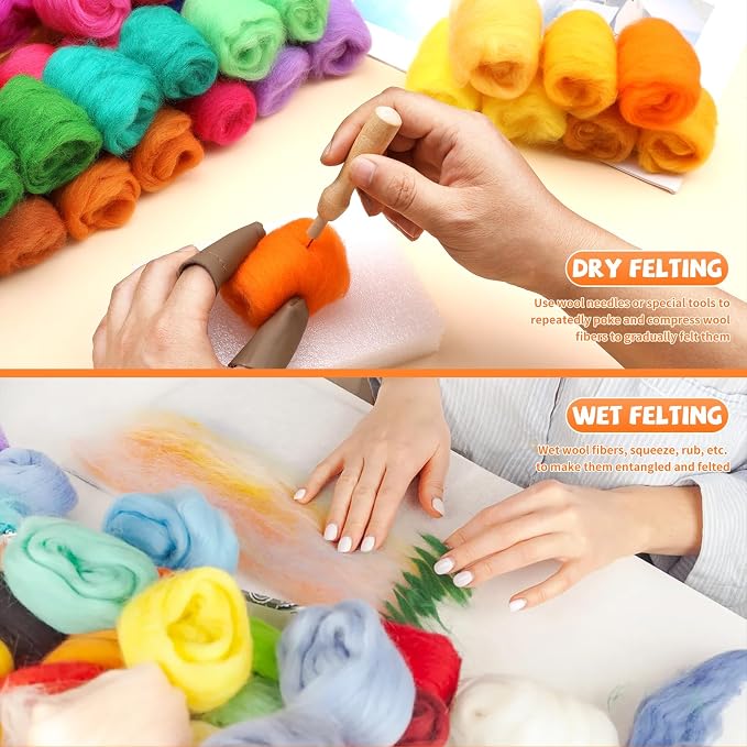 Mayboos 96 Pcs Needle Felting Wool, 48 Colors Wool Roving Yarn, Fiber Wool - Image 4