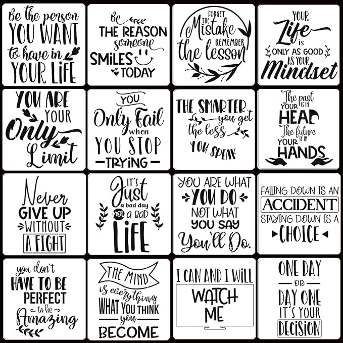 16 Pcs Inspirational Word Stencils, Quote & Phrase Sayings Templates, Craft by HZMM