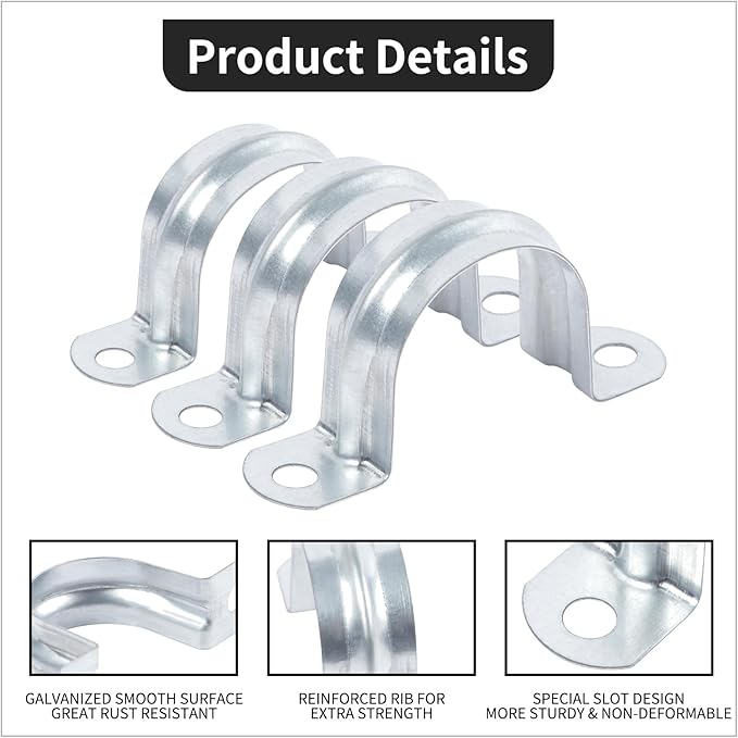 30 PCS 1-1/4 Inch Reinforced Rigid Pipe Strap , 2 Holes U Bracket Cable Clamp Hanger, Zinc Coated Tension Tube Clip, Conduits Strap Clamps for Pipe Fixing on Various Surfaces, 32 mm