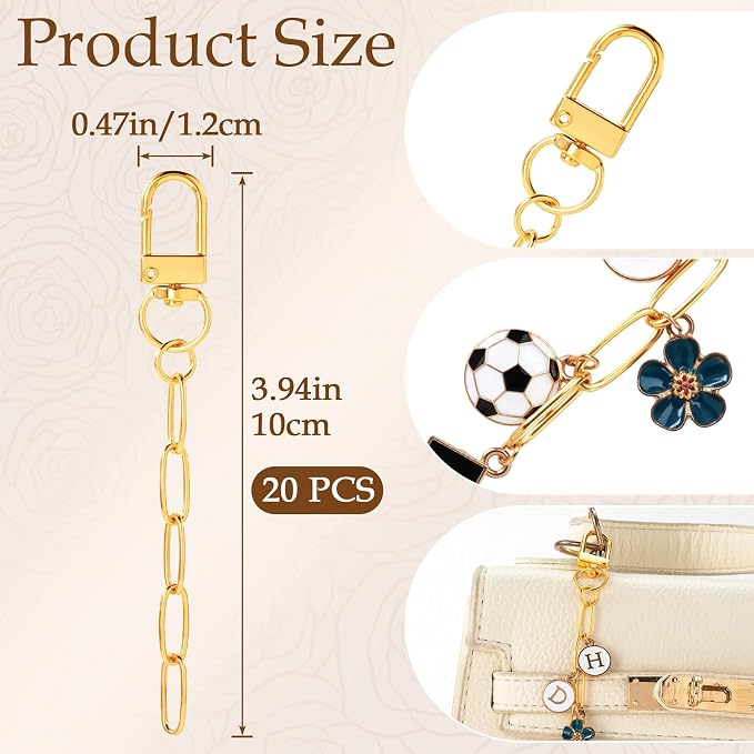 20pcs Gold Keychain Making Kit, Key Ring Swivel Snap Hook Chains, Alloy - Image 2