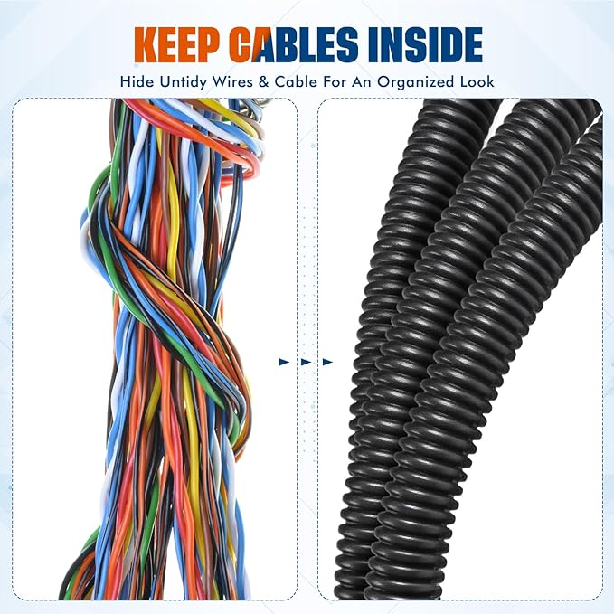 Sasylvia 3/8" x 25 ft Split Wire Loom Tubing Automotive Wire Loom Assortment Split Cable Sleeves Bulk Flexible Electrical Conduit Protective Kit