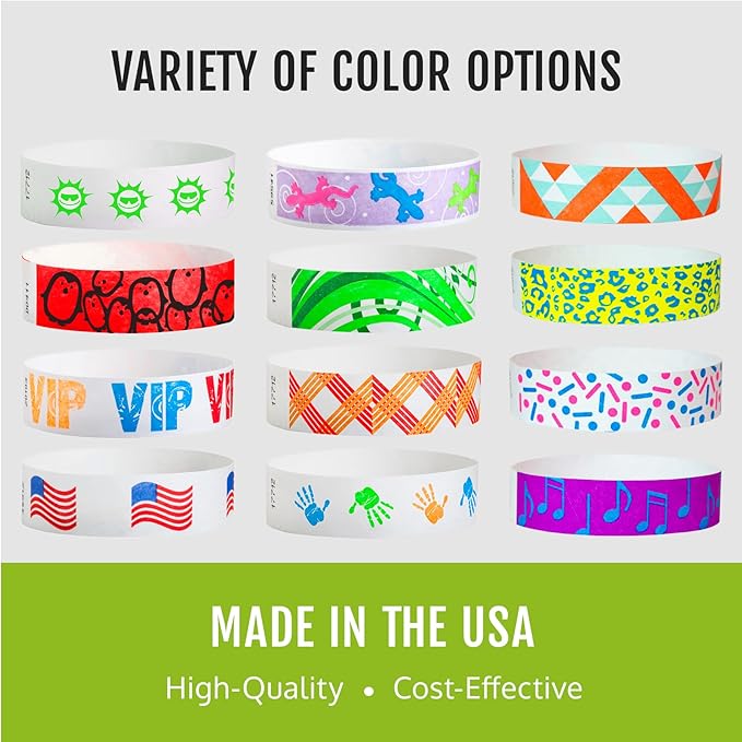 500 WristCo Red, White, and Blue Tyvek Wristbands for Events – Security Cuts & Tamper-Proof Design to Prevent Reuse – Premium-Grade Bracelets for Hospital & Medical ID, Party & VIP Identification