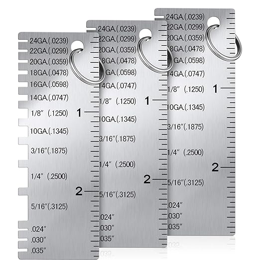 Weewooday 3 Pcs Wire/Metal Sheet Thickness Gauge Metal Tool Stainless Steel Welding One Sided Material Thickness Gauge Plated Size Inspection Tool