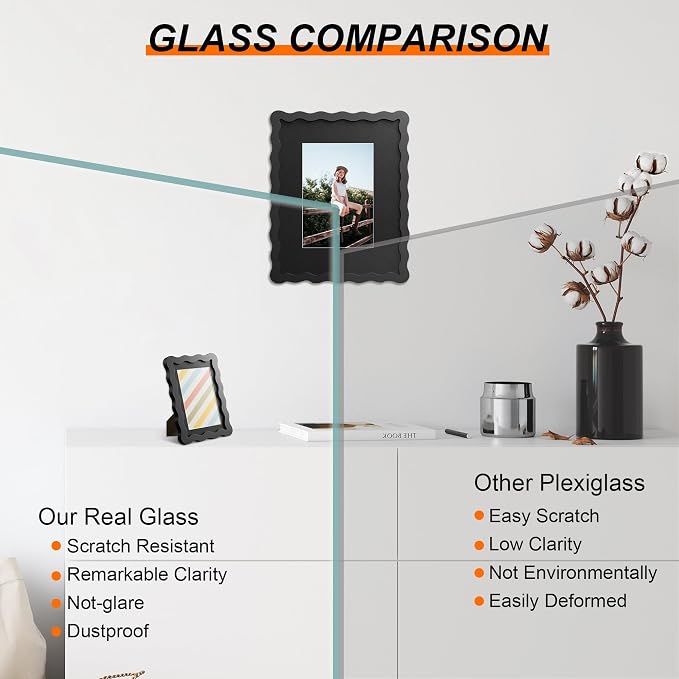 12x16 Picture Frame with Mat for 11x14, Wavy Edge Wooden Real Glass Photo Frame - Image 2