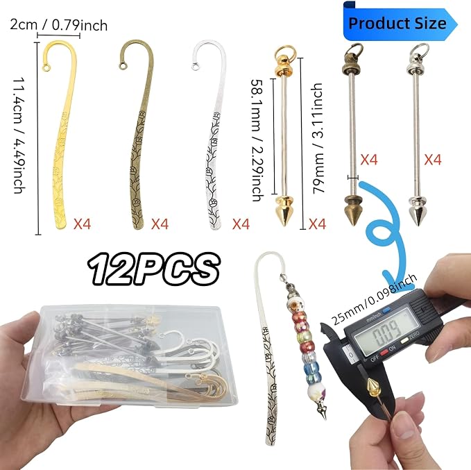 12 Pcs Beadable Bookmarks DIY Metal Blank Bar Bookmark - Image 3