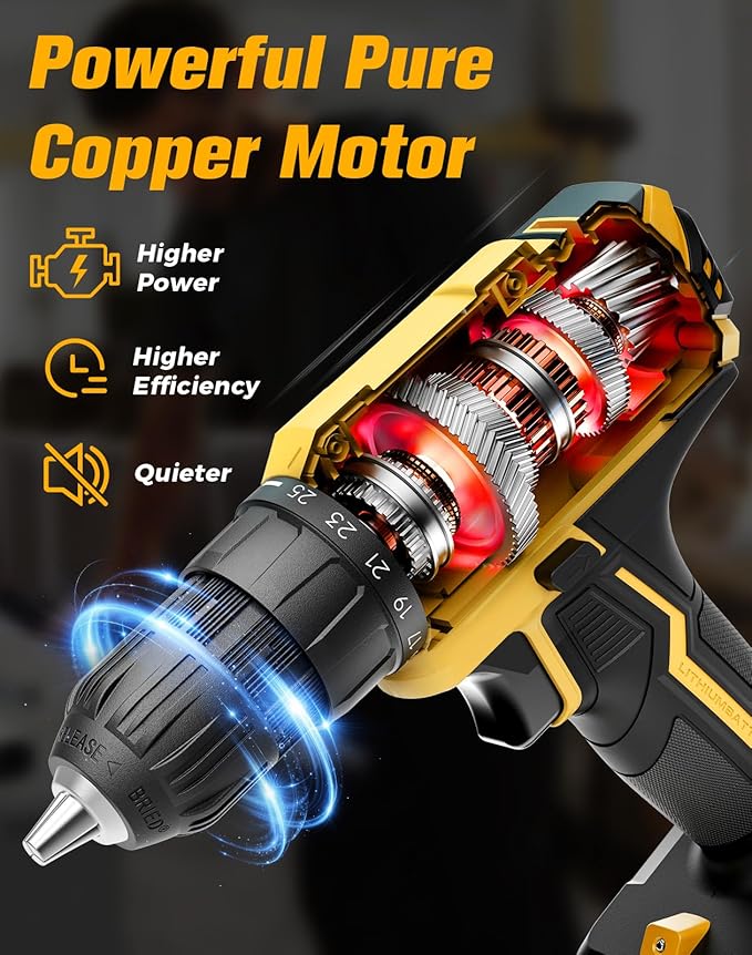 Cordless Drill, 20V MAX Power Drill Set with Dual Power Pack & Charger, 3/8 Inch Keyless Chuck, Variable Speed, 25+1 Position and 56PCS Bits/Screws, Power Tools for Home Projects