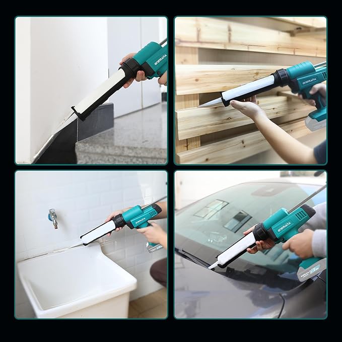 Caulking Gun 20V Anti-drip Caulk Gun with LED 10oz Silicone Caulking Tool for Filling Sealing 6 Adjustable Speed Electric Caulking Gun Kit with 5in1 Sealant Finishing/Removal Tool,Tool Only