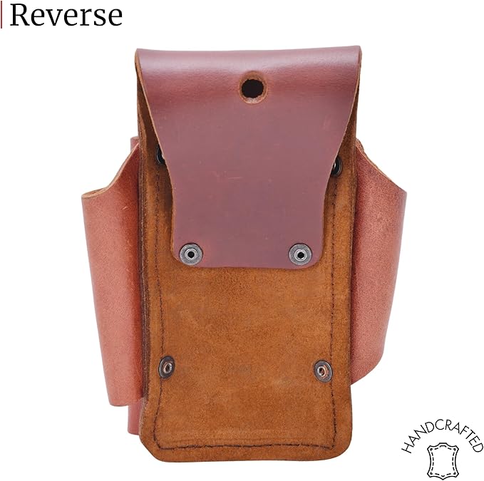 FESA Small Leather Tool Pouch - 5-in-1 Heavy Top Grain Leather Small Tool Pouch with a Steel Hammer Loop, 4 Pockets & Reinforced Heavy Duty Rivets - Fits Belts up to 3" - Handcrafted