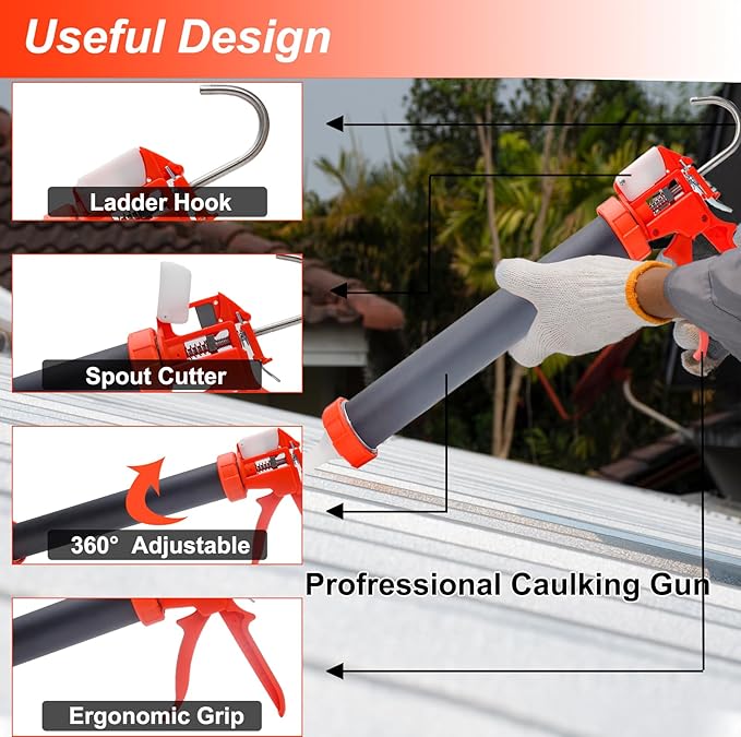 Sausage Caulking Gun Kit, 20 oz Sausage Foil Pack / 10 oz Cartridge Convertible, 30:1 Thrust Ratio Sausage Hand Caulk Guns, Silicone Gun for Sausage Sealants, Equipped with Sealant Finishing Tools.