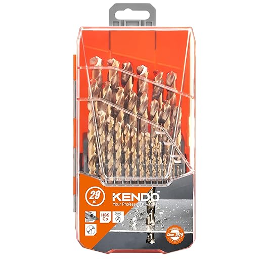 KENDO 29PCS Cobalt Drill Bit Set (1/16''-1/2''), M35 High Speed Steel,135 Degree Tip, Twist Jobber Length Drill Bits Set for Hard Metal, Stainless Steel, Cast Iron and Wood with Storage Case