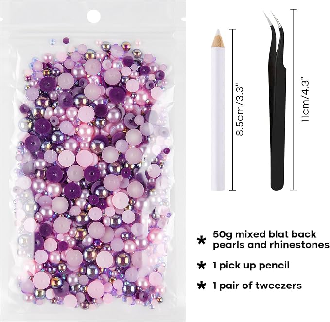 ASTARON 50g Mix Flatback Rhinestones Half Pearls - Image 2