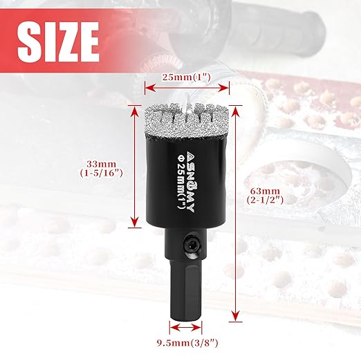2Pcs 1 Inch Diamond Hole Saw with Pilot Drill Bit, 1" Serrated Brazing Tile Hole Saw Diamond Core Drill Bits with Guiding Bit for Ceramic Porcelain Tile Glass Stone Granite Marble