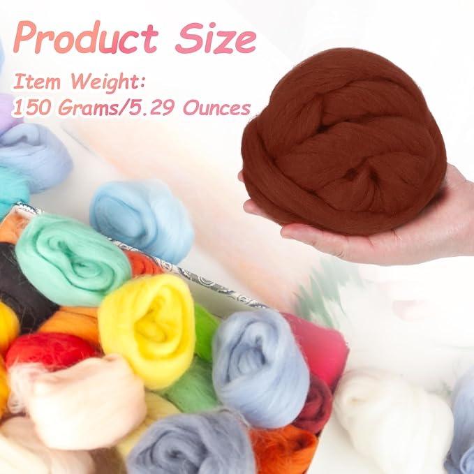 PATIKIL Wool Roving Yarn, 150G/5.3OZ Soft Felting Wool Pure Chunky Roving Yarn - Image 2