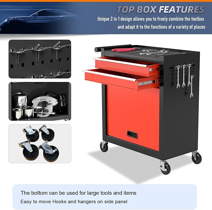 8-Drawer High Capacity Rolling Tool Chest with Wheels, Big Tool Storage Removable Tool Box Combo, Tool Storage Cabinet with Lockable Drawers, Toolbox for Workshop (Black&Red)