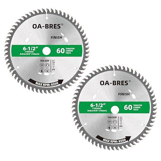 6-1/2-Inch 60-Tooth Circular Saw Blade with 5/8-Inch Arbor, TCT ATB Finish Blade for Wood Cutting (2-Pack)
