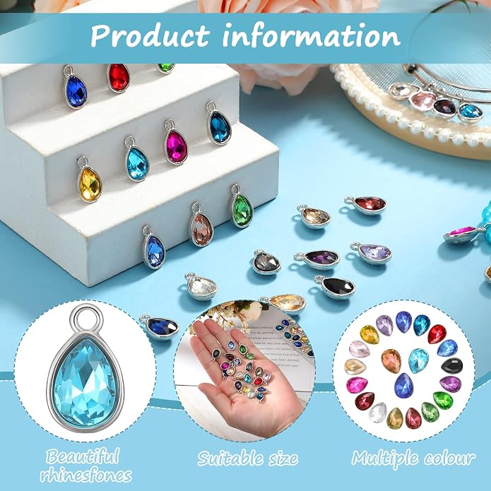 Inbagi 160 Pcs Crystal Birthstone Charms Beads Pendants and Lobster Claw Clasp - Image 2