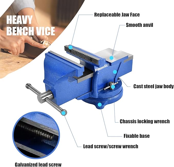 Bench Vise Heavy Duty, Table 6" Vise - Locking Base Clamp Cast Steel 360° Swivel Vice with Anvil, Table Clamp Pipe Lock Pliers Base Desktop for Woodworking Cutting Conduit Drilling, Sanding