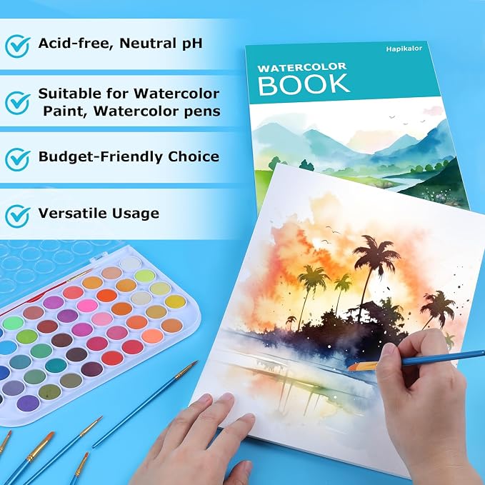 Hapikalor 11"x14" Watercolor Paper Pad, 140lb/300gsm Artist Painting Drawing - Image 3