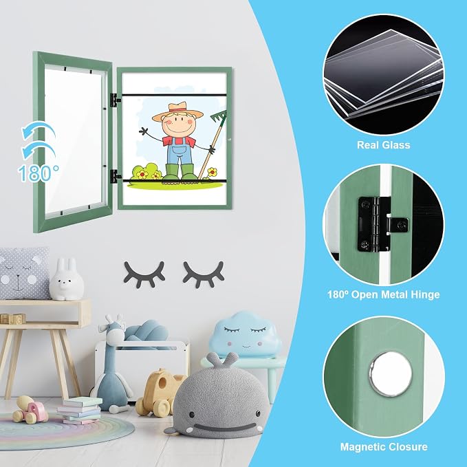 Kids Art Frames, 8.5x11 Front Opening Kids Artwork Frames Changeable, Olive - Image 6