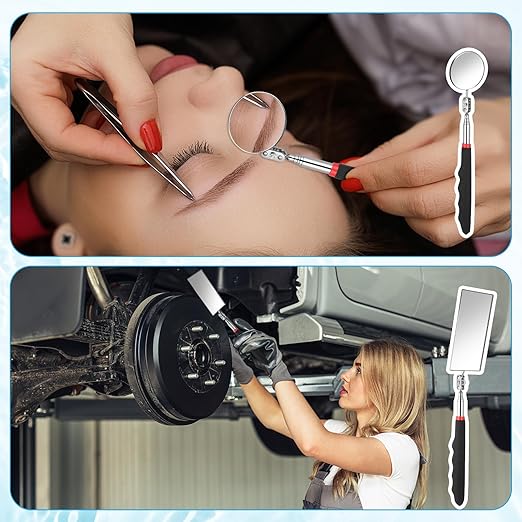 5 Pieces Retractable Mechanical Mirror Tool Telescoping Inspection Mirror Set 360 Rotation Mirrors Inspection Tool Stainless Steel Mirrors for Check Observe Vehicle, Car, Eyelashes, Small Parts