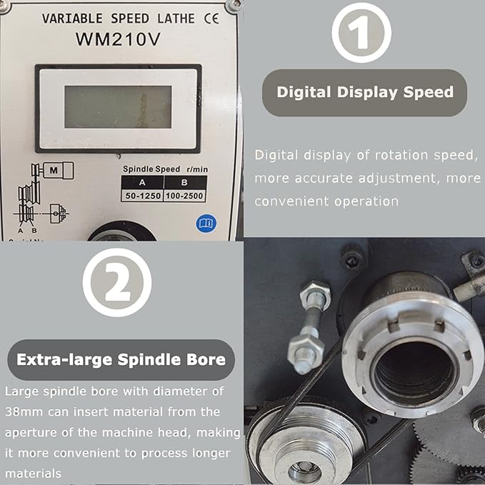 INTSUPERMAI 8"× 24" Metal Lathe Mini Precision Benchtop Metal Lathe Metric Thread Hobby DIY Metal Lathe1100W Brushless Motor Metal Turning Machine with 4 Jaw/3 Jaw Chuck 110V