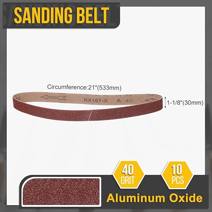 1-1/8 x 21 Inch Sanding Belt, 10 Pcs 40 Grit Knife Sharpener Belts Work Sharpening for Belt Sander Knife Carving Tool Metal Working