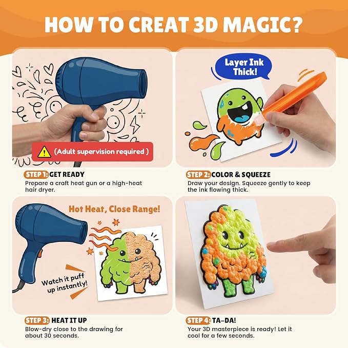 JoyCat Puffy Velvet Markers for Kids, 10-Color Heat-Activated Puffy Paint - Image 8