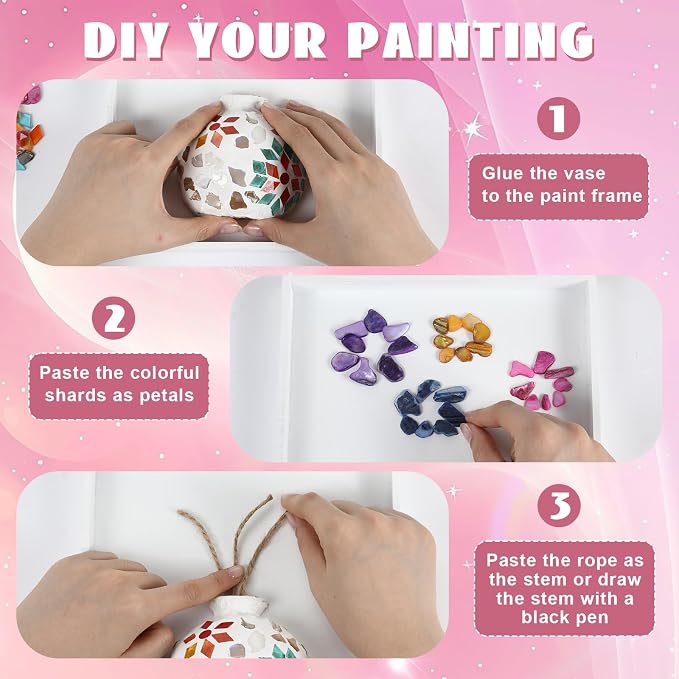 Fuyoooo 2 Sets DIY Vase Mosaic Painting Kit DIY Mosaic Arts and Craft Kits - Image 3