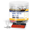 haisstronica Non Insulated Wire Connectors Kit，100pcs #8 Fork Terminals (AWG 22-16) with 100pcs 3:1 Heat Shrink Tubing for Automotive Marine，Brazed Seam Wire Crimp terminals