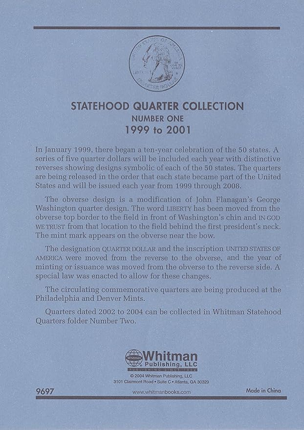 Whitman US Washington Statehood Quarter Coin Folder Volume 1 1999 – 2001 P & D - Image 6