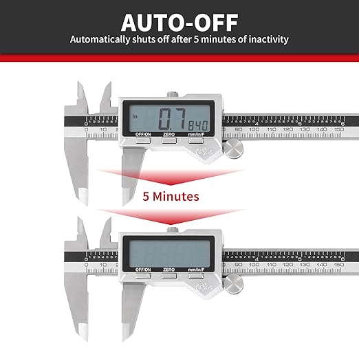 6 Inch/ 150mm IP54 Grade Stainless Steel Digital Caliper & Stainless Steel Rule, Inch/Millimeter/Fraction Conversion, IP 54 Splash Proof Protection Design, Large LCD Screen