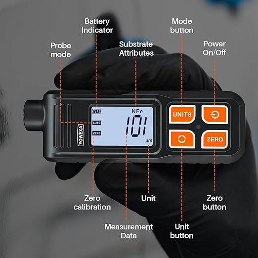 EC-370A Paint Thickness Gauge for Cars, Digital Car Paint Tester with Auto Fe/NFe/Zn Detection, Portable Mil Coating Thickness Tester for Used Car Buyers, Auto Detailers and Workshops