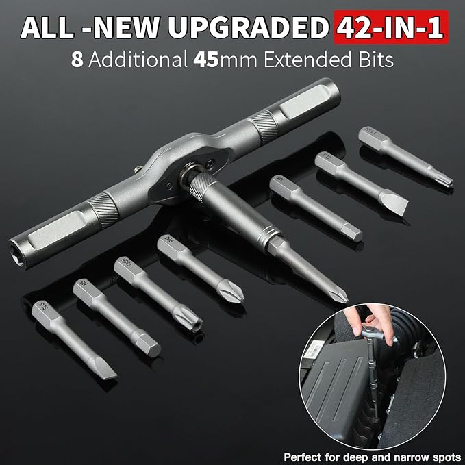 42 in 1 Magnetic Screwdriver Sets,Magnetic Drive Tool with Detachable Ratchet Handle,Multi Bit Ratchet Screwdriver Set,Multi Bit Ratcheting Screw Driver Set with Storage Case Repair Tool Kit (Gray)