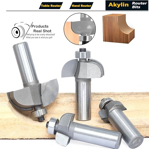 4pcs Cove Router Bit Set,1/2" Shank,Radius 3/16",1/4",7/16", and 9/16",Cove Edging Cutter for Wood Profiling,Routing,Molding