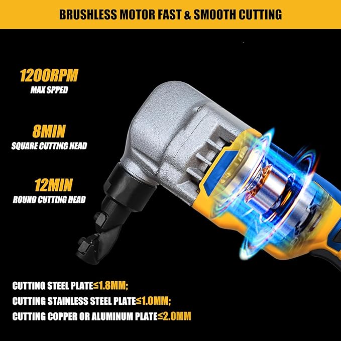 Cordless Nibbler Compatible with Dewalt 20V Max Battery, 18 Gauge Sheet Metal Cutter with 1200RPM Brushless Motor | Replaced Blades for Cutting Aluminium, Stainless Steel, Plastic (Tool Bare)