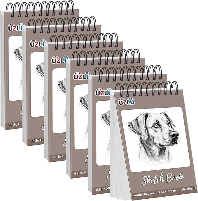 6 Pcs Sketch Book Bulk 5.5 x 8.5 In 600 Sheets Top Spiral Bound Sketch Pad by UZLUbuywithconfidence