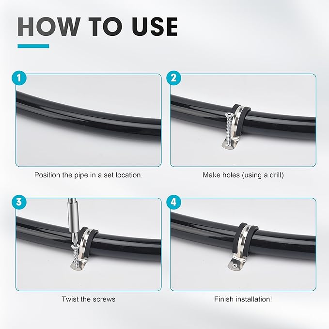 4-1/2 Inch 10 PCS 2 Holes Rubber Cushioned U Bracket Clamp, Reinforced Rigid Pipe Strap, Stainless Steel Conduit Straps Cable Clamp (114 mm) by Tavonuxt