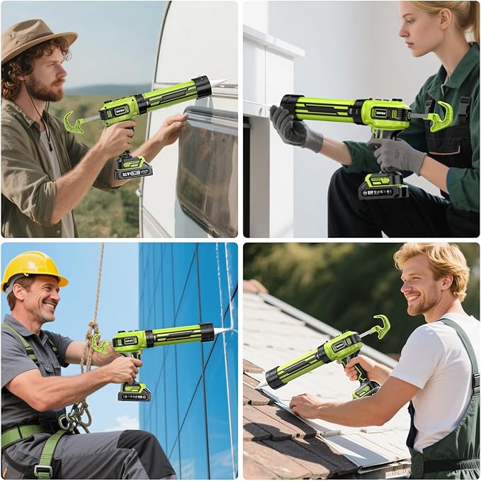 Electric Caulking Gun 20V, Cordless Caulking Gun with 2 x 2.0Ah Batteries, LED Light, Variable Speed, 10 OZ-10.1 OZ Battery Sealant Gun Tool for Filling, Sealing