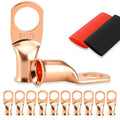 10PCS Battery Cable Ends, 2 Gauge Wire Connectors 1/2 Copper Wire Lugs, Bare Copper Eyelets with Heat Shrink Tubing by HOUSUN